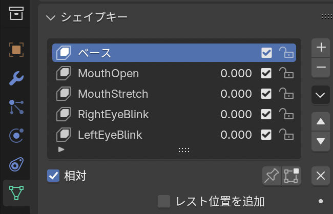 顔オブジェクトのシェイプキー